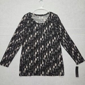 R#13 Daisy‎ Fuentes My Favorite T Long Sleeve Black White Abstract Print 1X